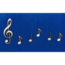 Klucz wiolinowy  h-7,5cm   +   5 nutek   h-2,5cm   ( Komplet 6szt )